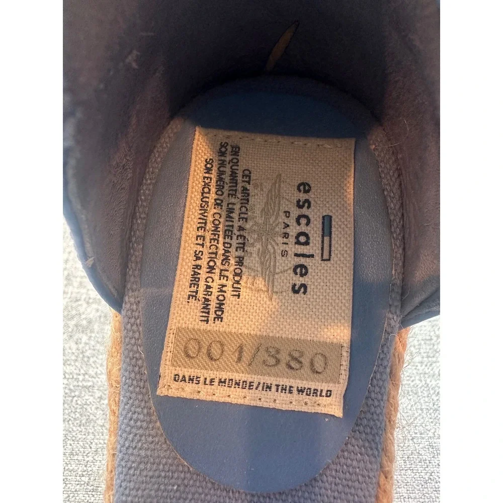 Escales Paris Blue Leather Espadrille Wedge Sandals Limited Edition 001/380 6